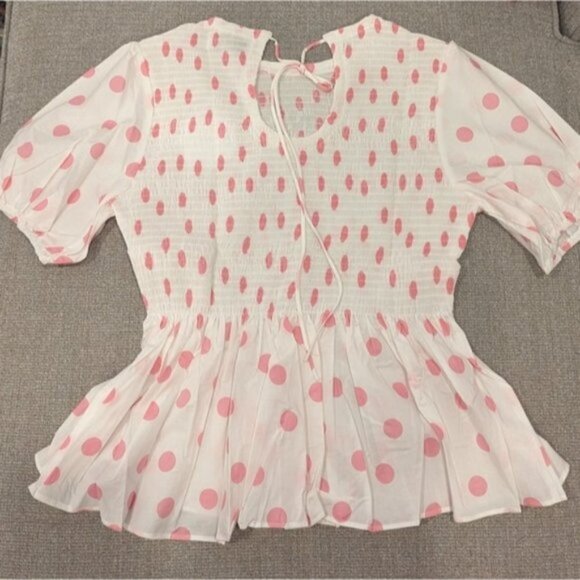 NWT Petal & Pup Cotton Polka Dot White and Pink Round Neck Cropped Top, size 6 - Picture 4 of 7